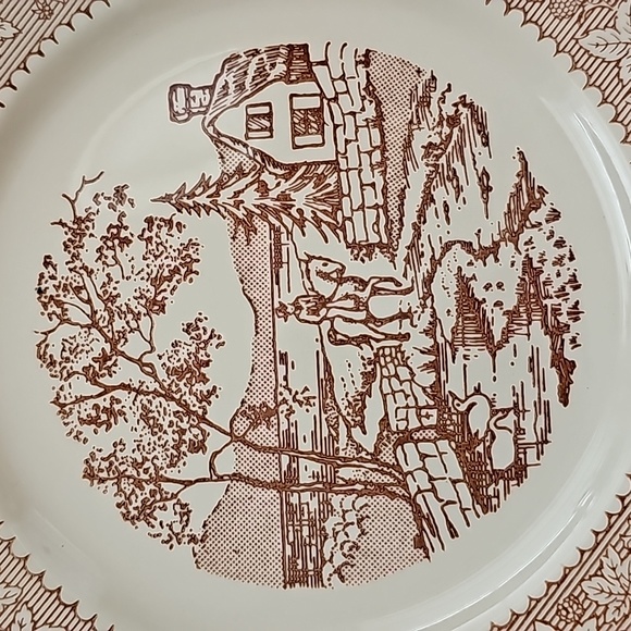 8 Pc Vintage Old Classic Prints Ohio Brown Transferware 6" Bowls, 7.25" Plates - Picture 12 of 16